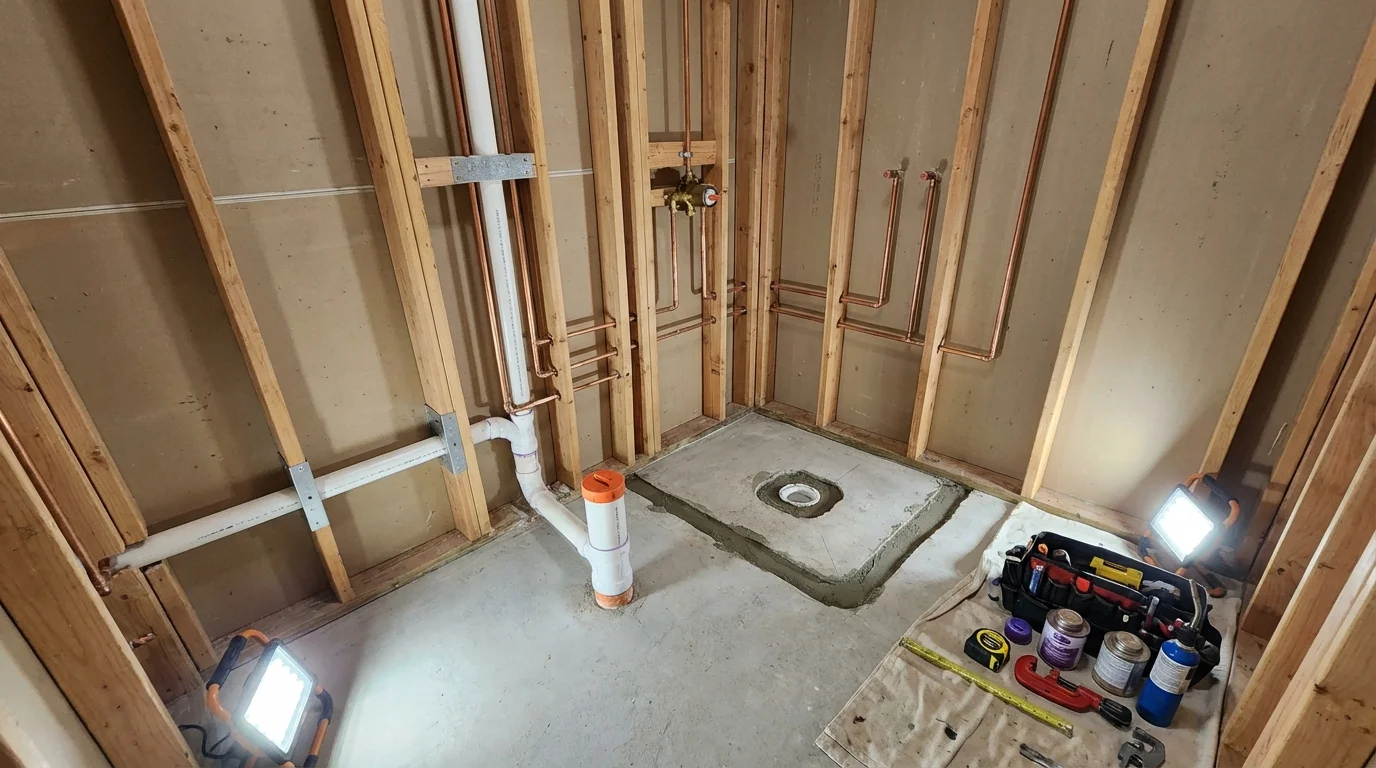 Bathroom rough-in plumbing during remodel by Johns Plumbing LLC in Searcy