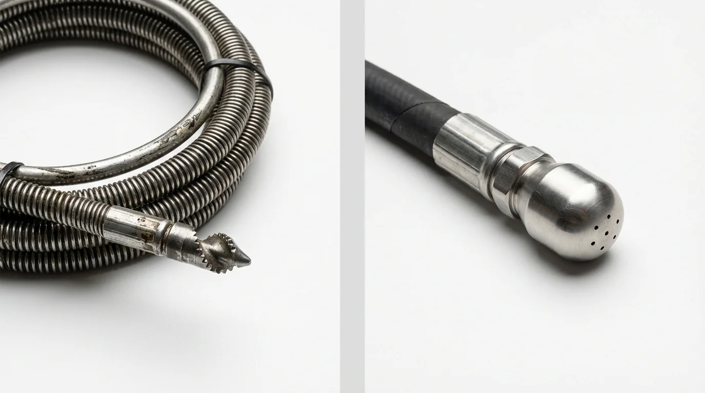 Drain snake cable and hydro jetting nozzle used for drain cleaning in Searcy, AR