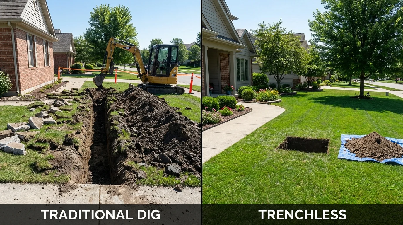 Trenchless sewer repair with minimal yard damage versus traditional excavation in Searcy, AR
